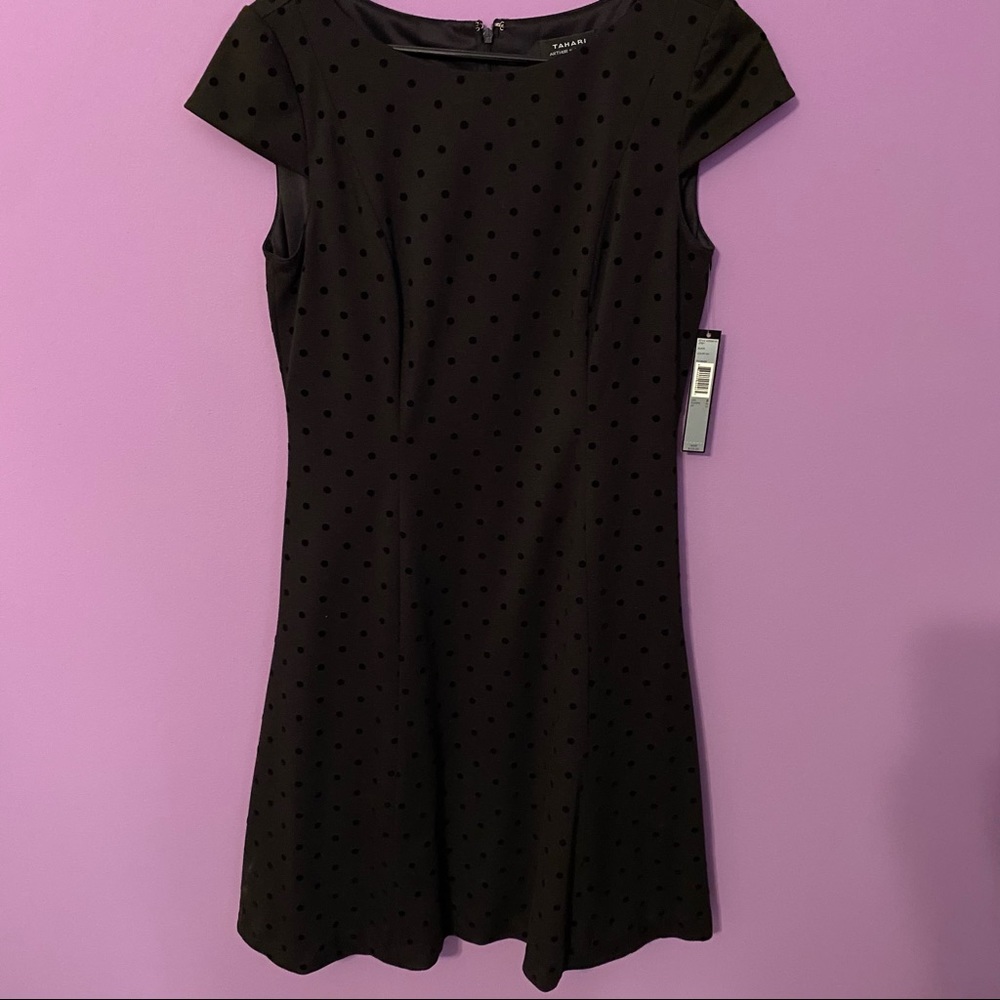 Tahari Women's Polka Dot Tiered Sheath Dress Black